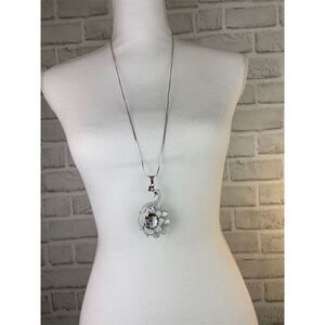 Silver Peacock Bird Pendant Necklace with Sparkling Stones Whimsical Grandmacore